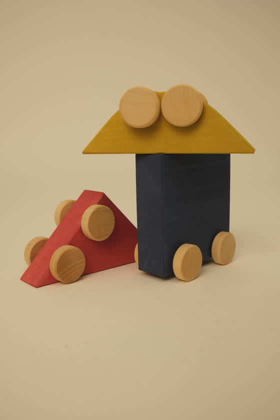 Toyto wooden toy vehicles in red and navy